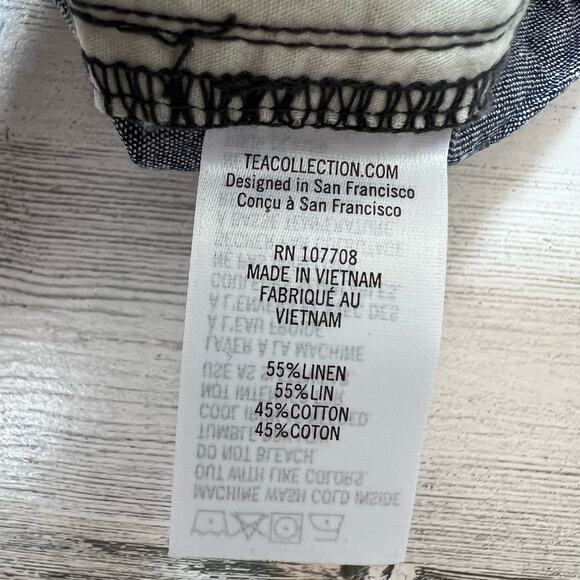 Tea Collection Boys Trucker Shorts Size 6-12M Blue Chambray Linen Cotton Pull On - Picture 5 of 6